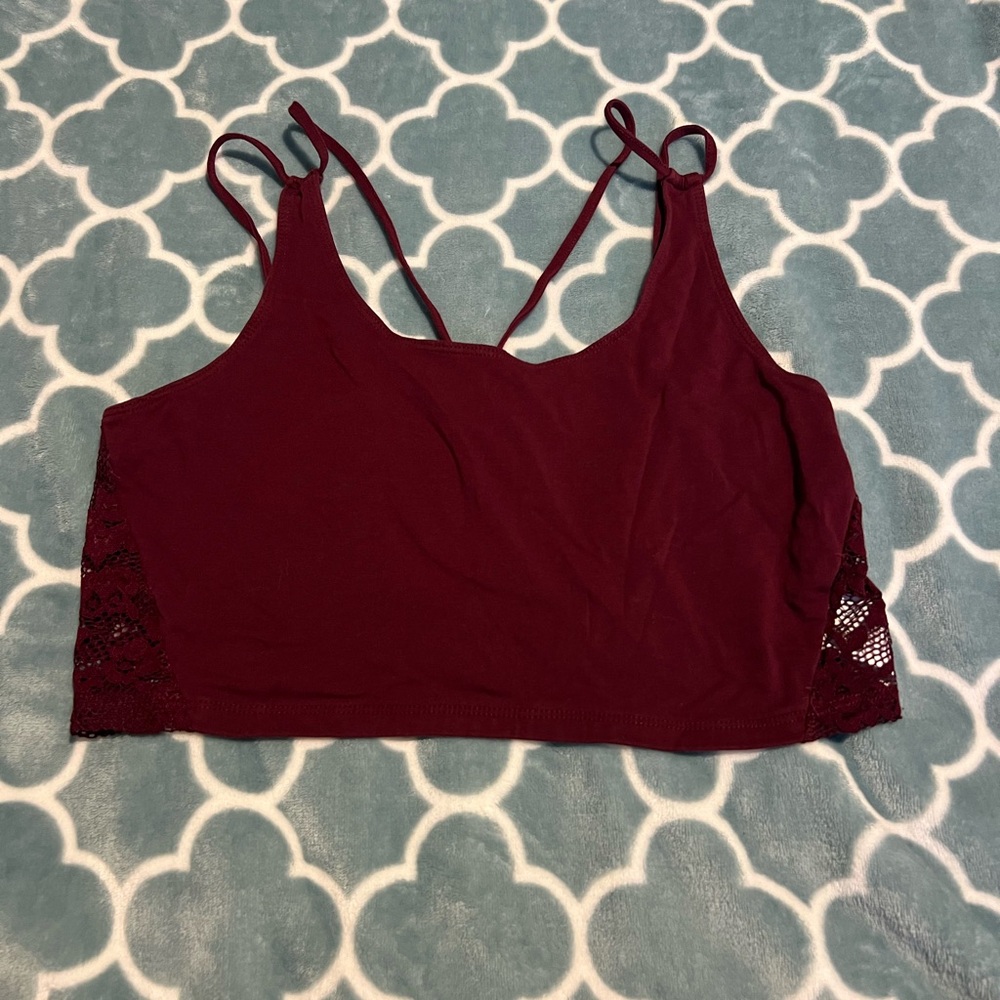 American Eagle Burgundy Lace Trim Crop Top/Bralette
